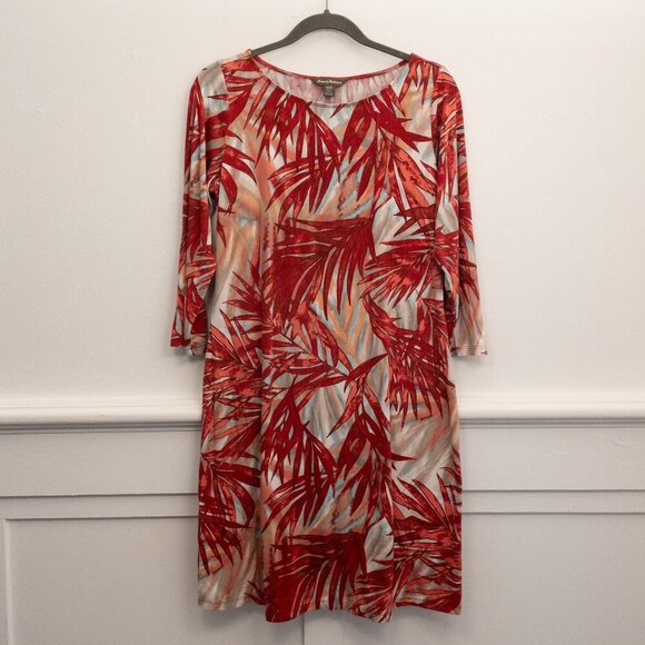 Tommy Bahama Red Tropical Print Dress Medium 3/4 Sleeve Stretch Resort - Picture 1 of 4